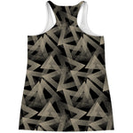 Black And Beige Geometric Triangle Print Women's Racerback Tank Top