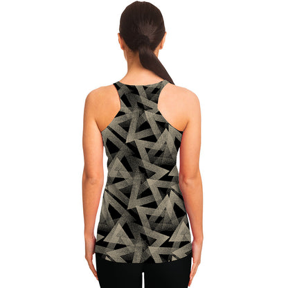 Black And Beige Geometric Triangle Print Women's Racerback Tank Top