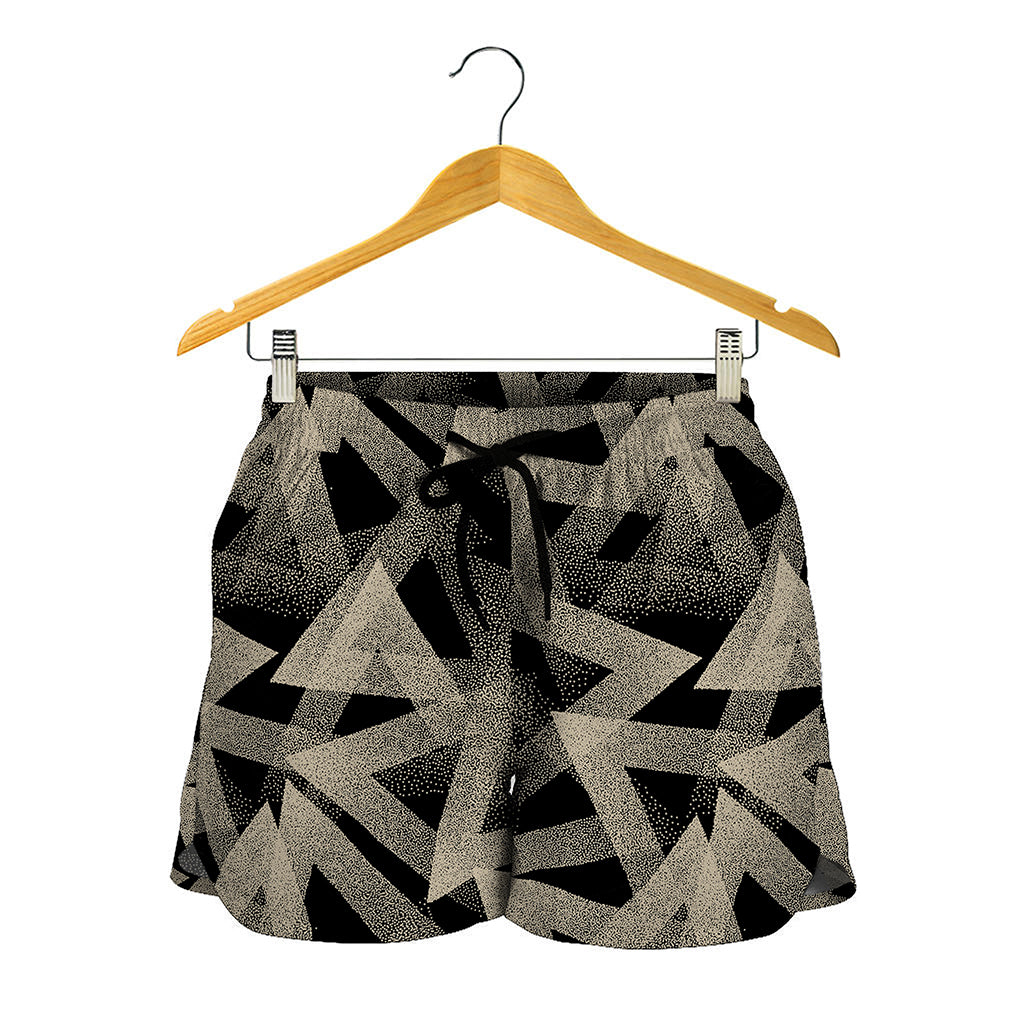 Black And Beige Geometric Triangle Print Women's Shorts