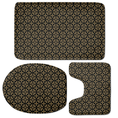 Black And Beige Orthodox Pattern Print 3 Piece Bath Mat Set