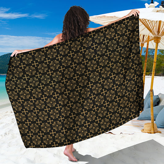Black And Beige Orthodox Pattern Print Beach Sarong Wrap