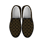 Black And Beige Orthodox Pattern Print Black Slip On Shoes