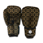 Black And Beige Orthodox Pattern Print Boxing Gloves