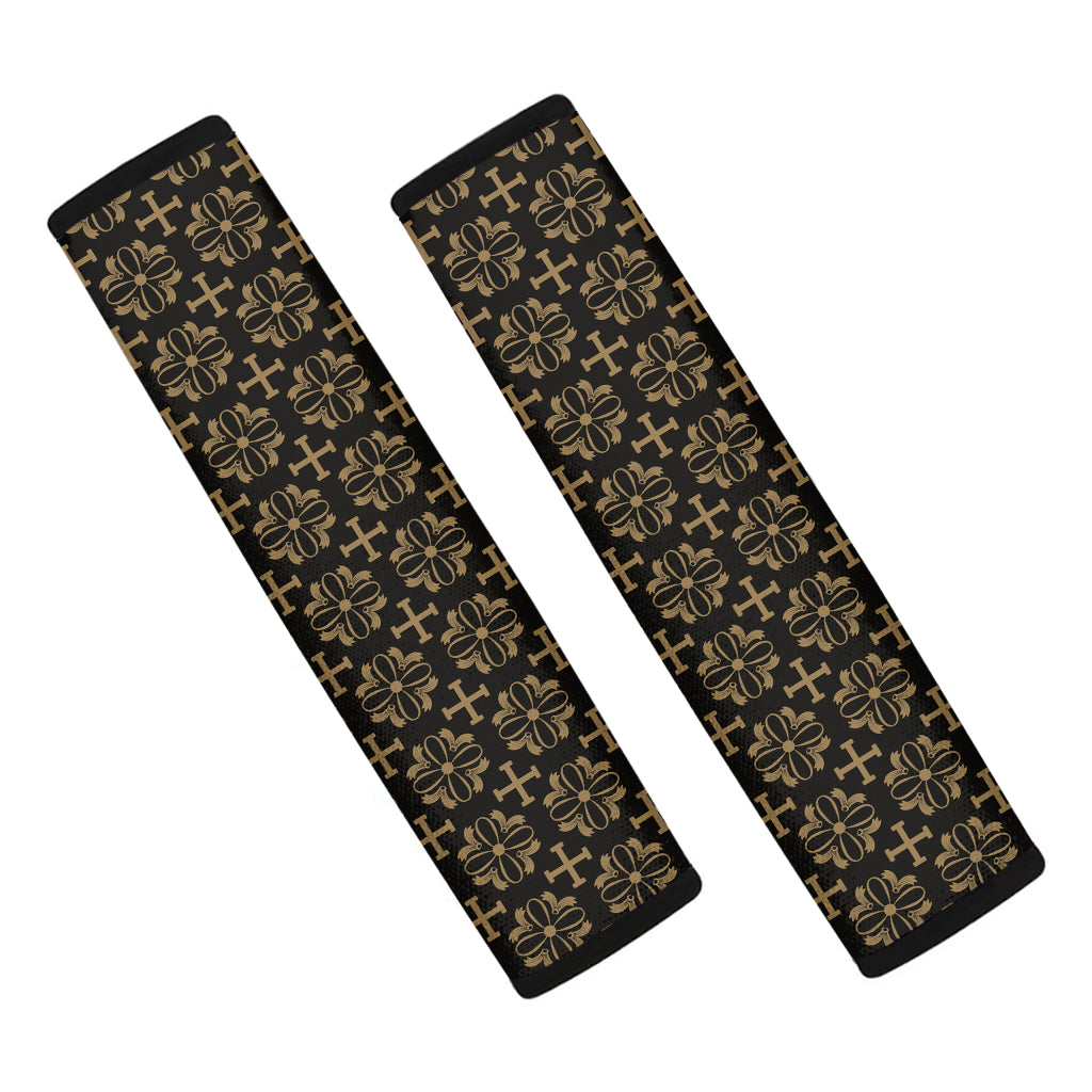 Black And Beige Orthodox Pattern Print Car Seat Belt Covers
