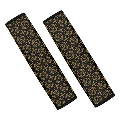 Black And Beige Orthodox Pattern Print Car Seat Belt Covers