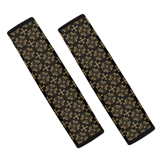 Black And Beige Orthodox Pattern Print Car Seat Belt Covers