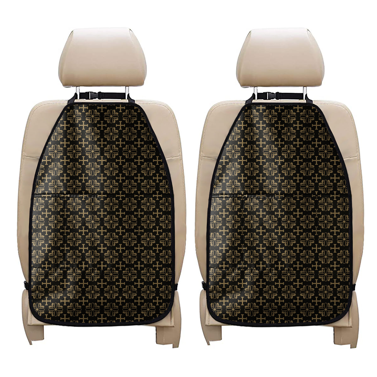 Black And Beige Orthodox Pattern Print Car Seat Organizers
