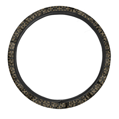 Black And Beige Orthodox Pattern Print Car Steering Wheel Cover