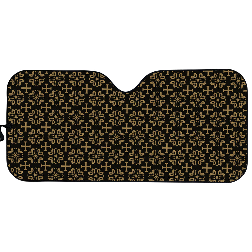 Black And Beige Orthodox Pattern Print Car Sun Shade