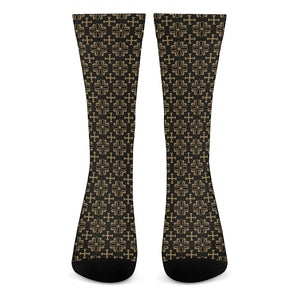 Black And Beige Orthodox Pattern Print Crew Socks