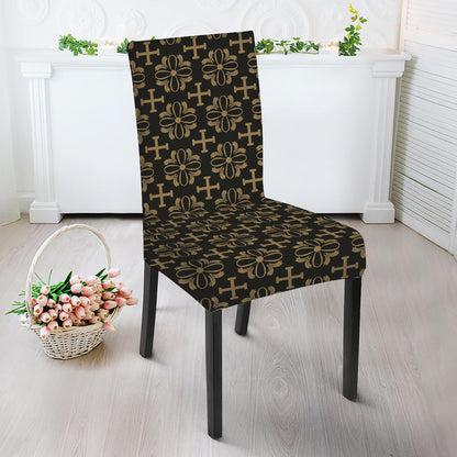Black And Beige Orthodox Pattern Print Dining Chair Slipcover