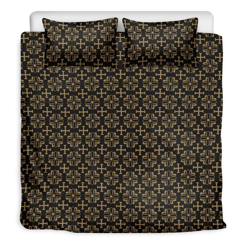 Black And Beige Orthodox Pattern Print Duvet Cover Bedding Set