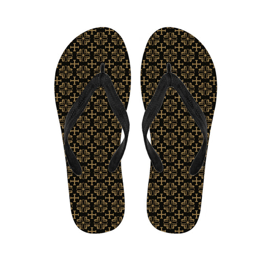 Black And Beige Orthodox Pattern Print Flip Flops