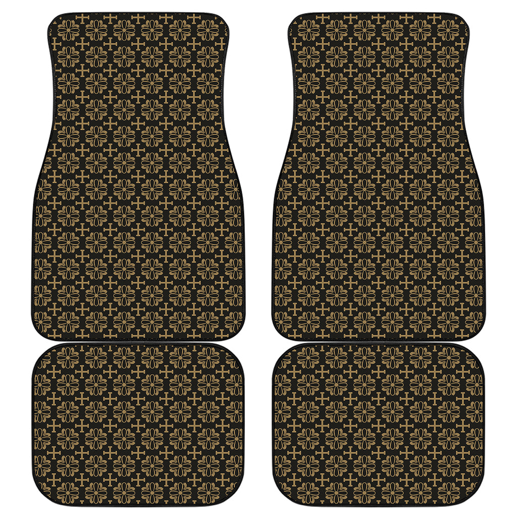 Black And Beige Orthodox Pattern Print Front and Back Car Floor Mats