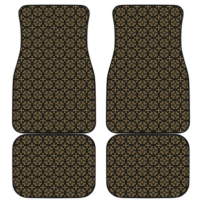 Black And Beige Orthodox Pattern Print Front and Back Car Floor Mats