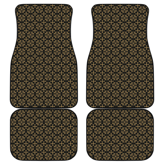 Black And Beige Orthodox Pattern Print Front and Back Car Floor Mats