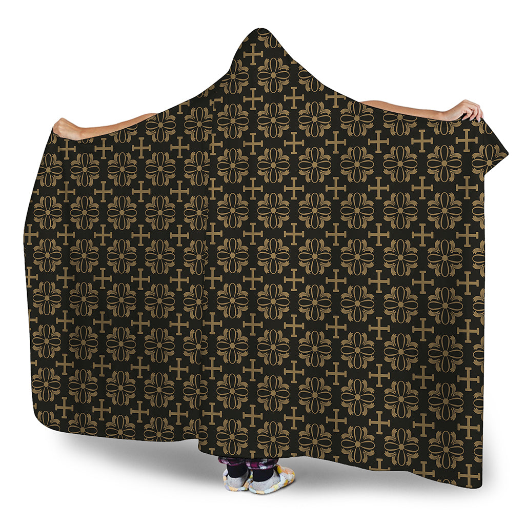 Black And Beige Orthodox Pattern Print Hooded Blanket