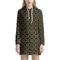 Black And Beige Orthodox Pattern Print Pullover Hoodie Dress