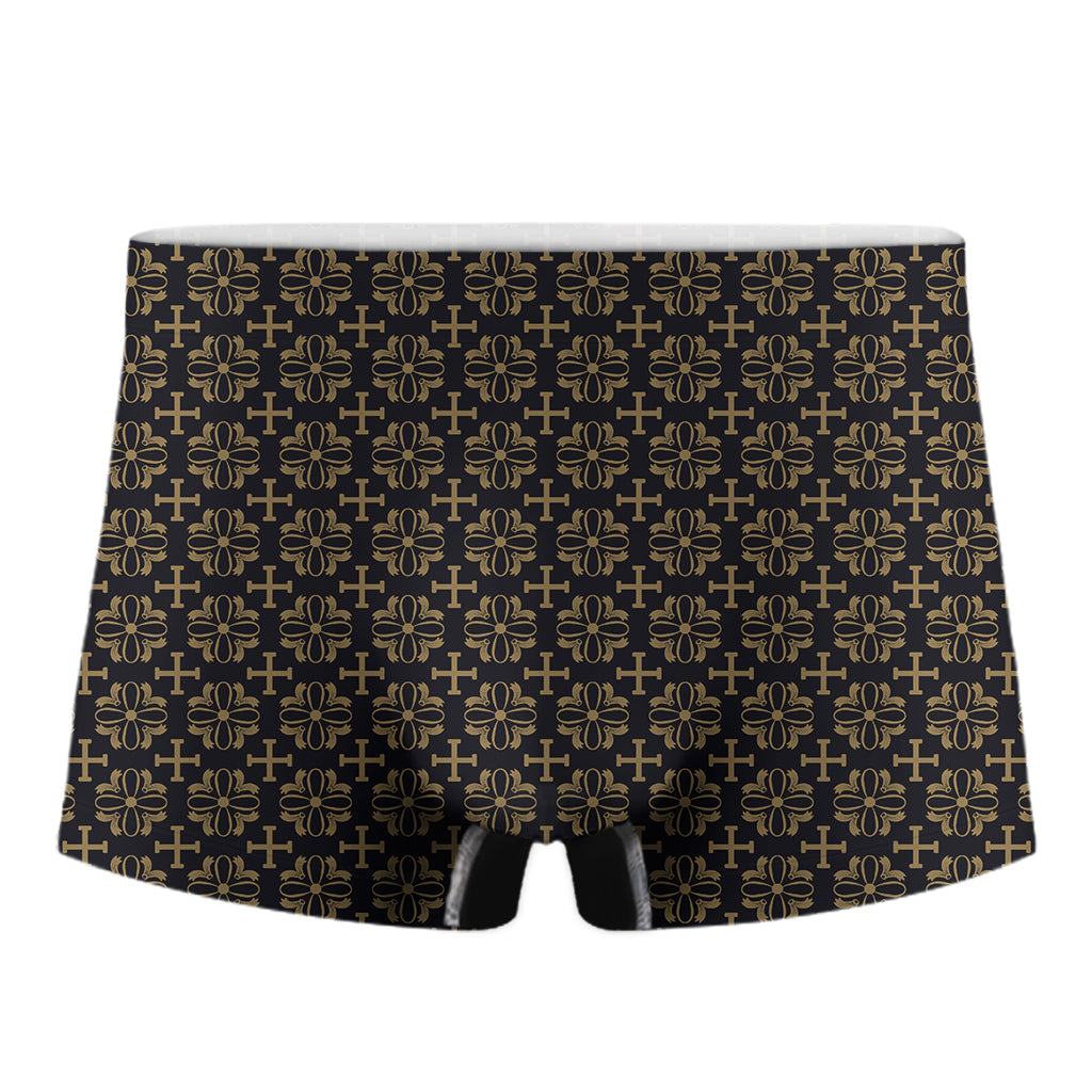 Black And Beige Orthodox Pattern Print Men's Boxer Briefs
