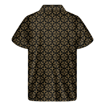 Black And Beige Orthodox Pattern Print Men's Short Sleeve Shirt