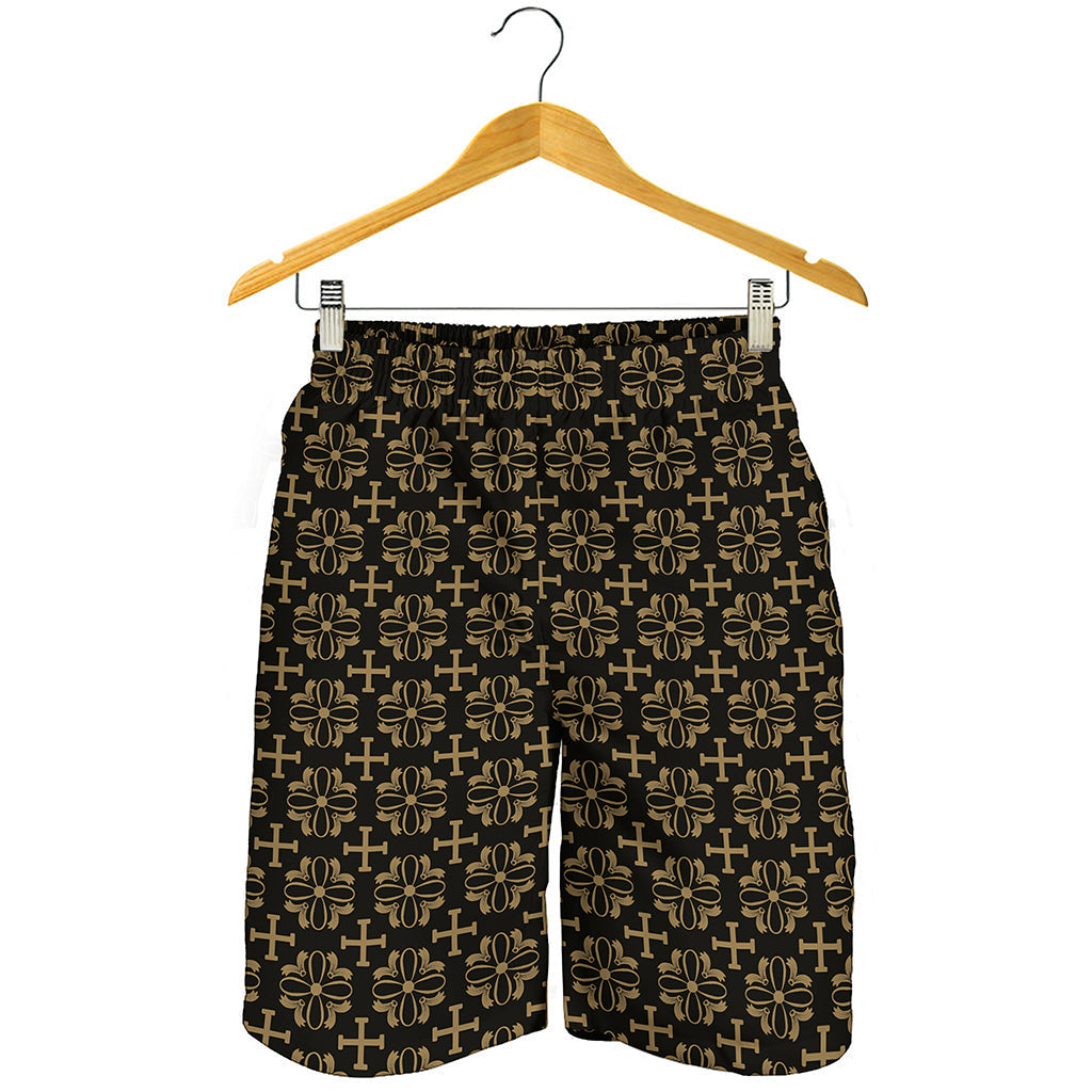 Black And Beige Orthodox Pattern Print Men's Shorts
