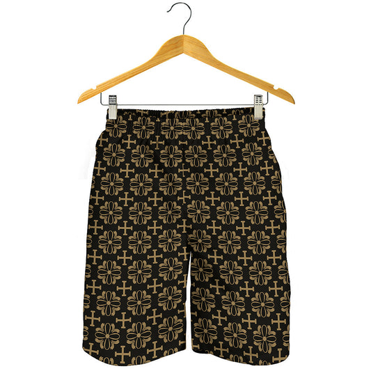 Black And Beige Orthodox Pattern Print Men's Shorts