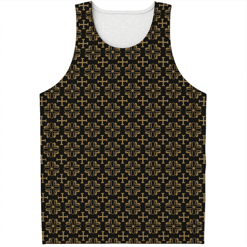 Black And Beige Orthodox Pattern Print Men's Tank Top