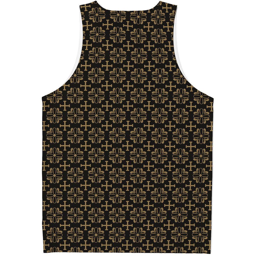 Black And Beige Orthodox Pattern Print Men's Tank Top