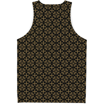 Black And Beige Orthodox Pattern Print Men's Tank Top