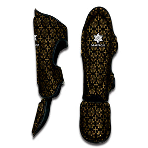 Black And Beige Orthodox Pattern Print Muay Thai Shin Guard