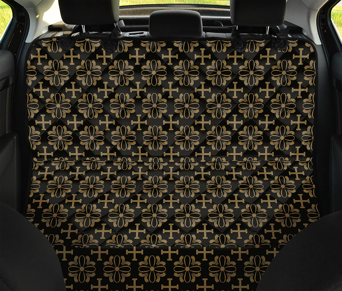 Black And Beige Orthodox Pattern Print Pet Car Back Seat Cover