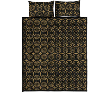 Black And Beige Orthodox Pattern Print Quilt Bed Set