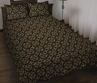 Black And Beige Orthodox Pattern Print Quilt Bed Set