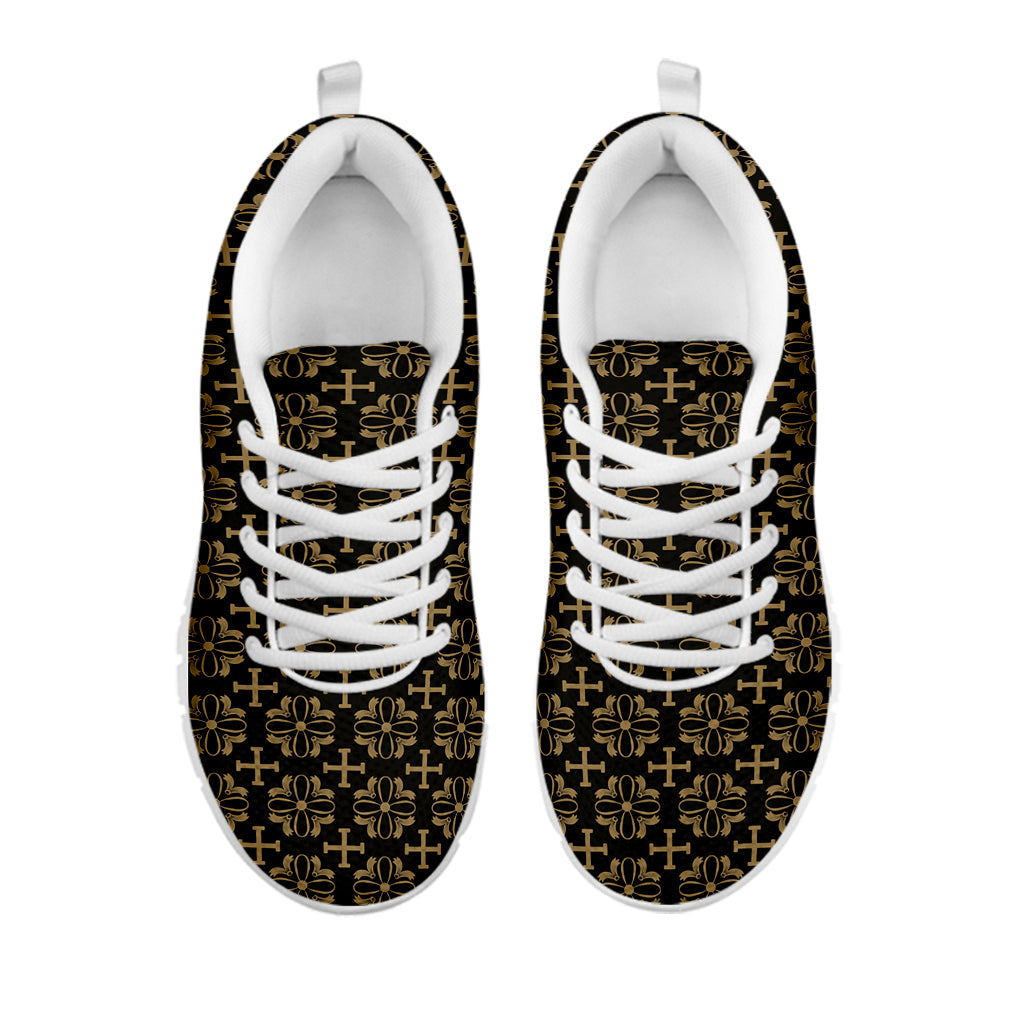 Black And Beige Orthodox Pattern Print White Sneakers