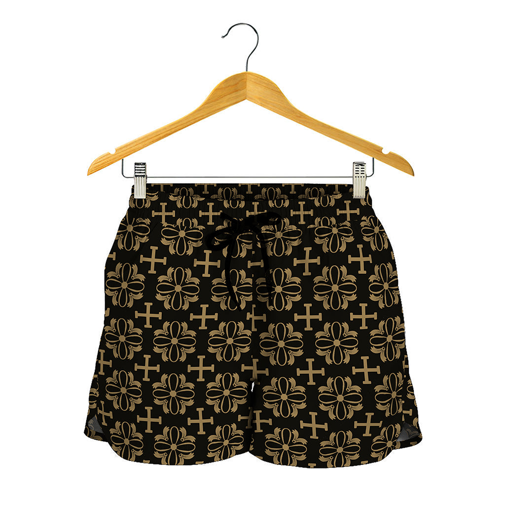 Black And Beige Orthodox Pattern Print Women's Shorts