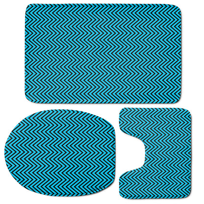 Black And Blue Chevron Pattern Print 3 Piece Bath Mat Set