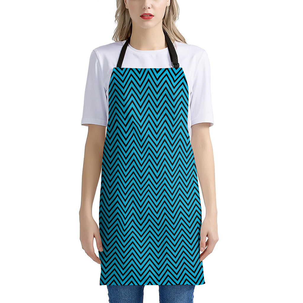 Black And Blue Chevron Pattern Print Apron