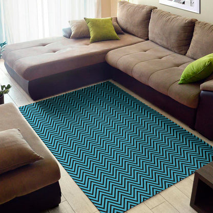 Black And Blue Chevron Pattern Print Area Rug
