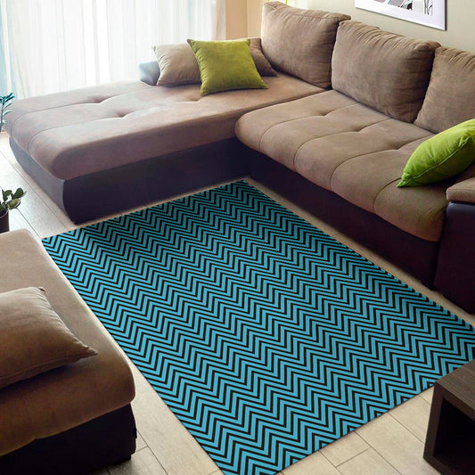 Black And Blue Chevron Pattern Print Area Rug