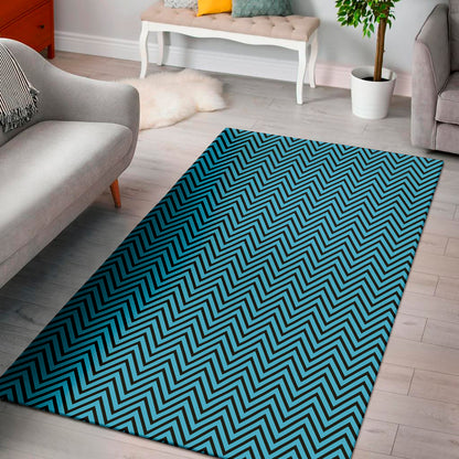 Black And Blue Chevron Pattern Print Area Rug
