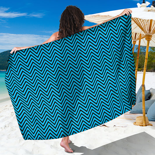 Black And Blue Chevron Pattern Print Beach Sarong Wrap