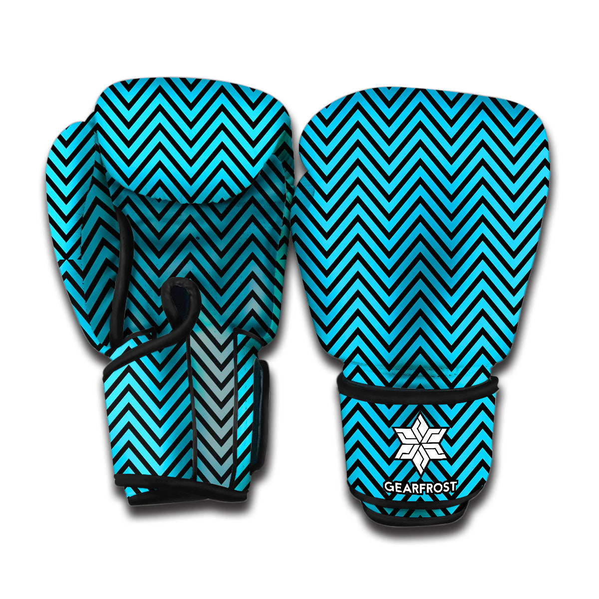 Black And Blue Chevron Pattern Print Boxing Gloves