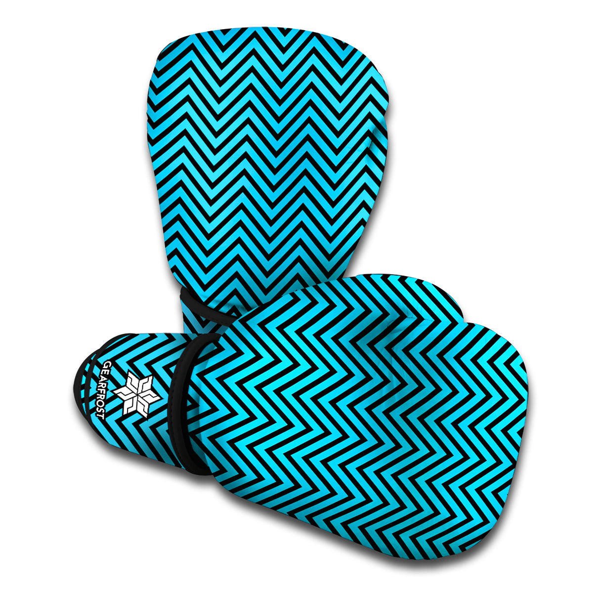 Black And Blue Chevron Pattern Print Boxing Gloves