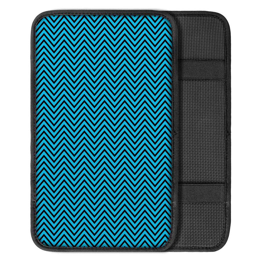 Black And Blue Chevron Pattern Print Car Center Console Cover