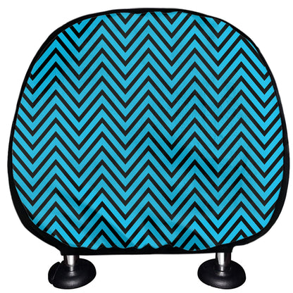 Black And Blue Chevron Pattern Print Car Headrest Covers