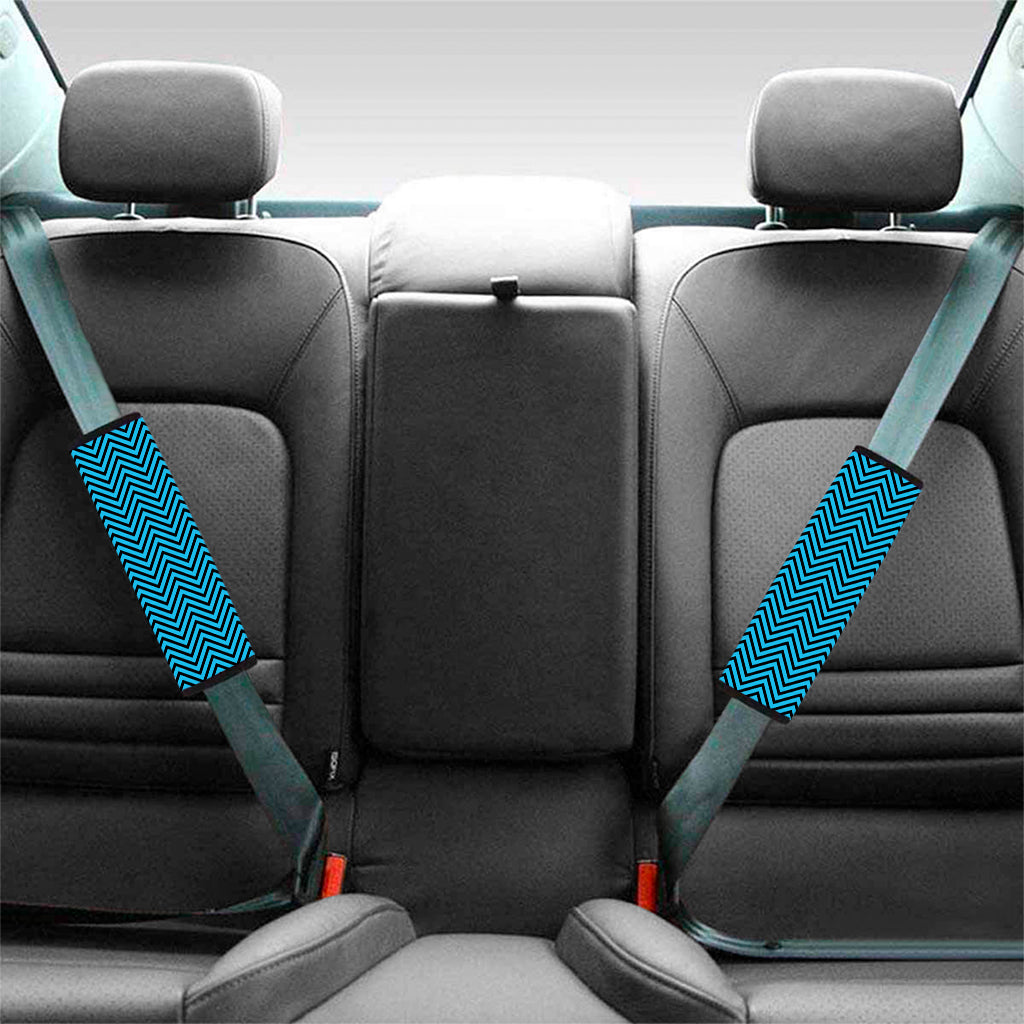 Black And Blue Chevron Pattern Print Car Seat Belt Covers