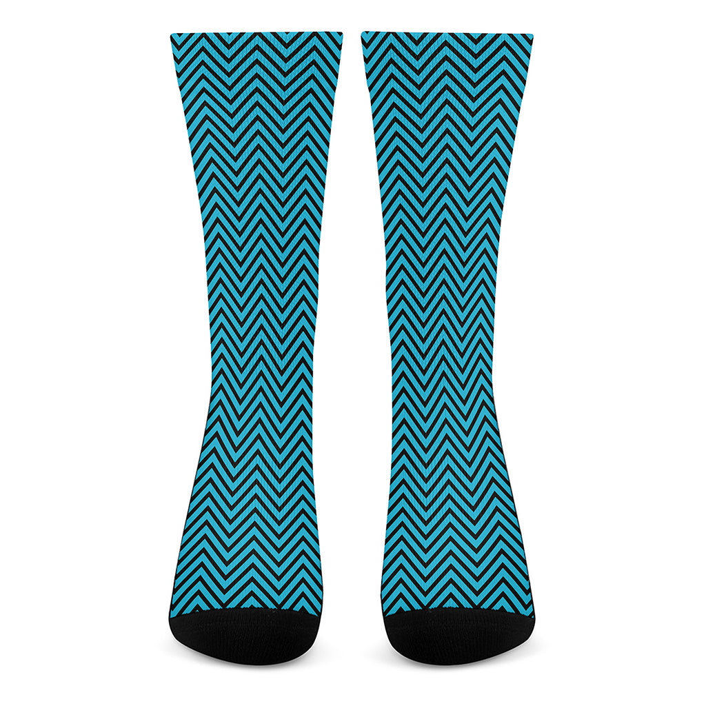 Black And Blue Chevron Pattern Print Crew Socks