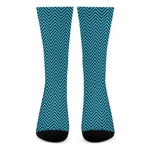 Black And Blue Chevron Pattern Print Crew Socks