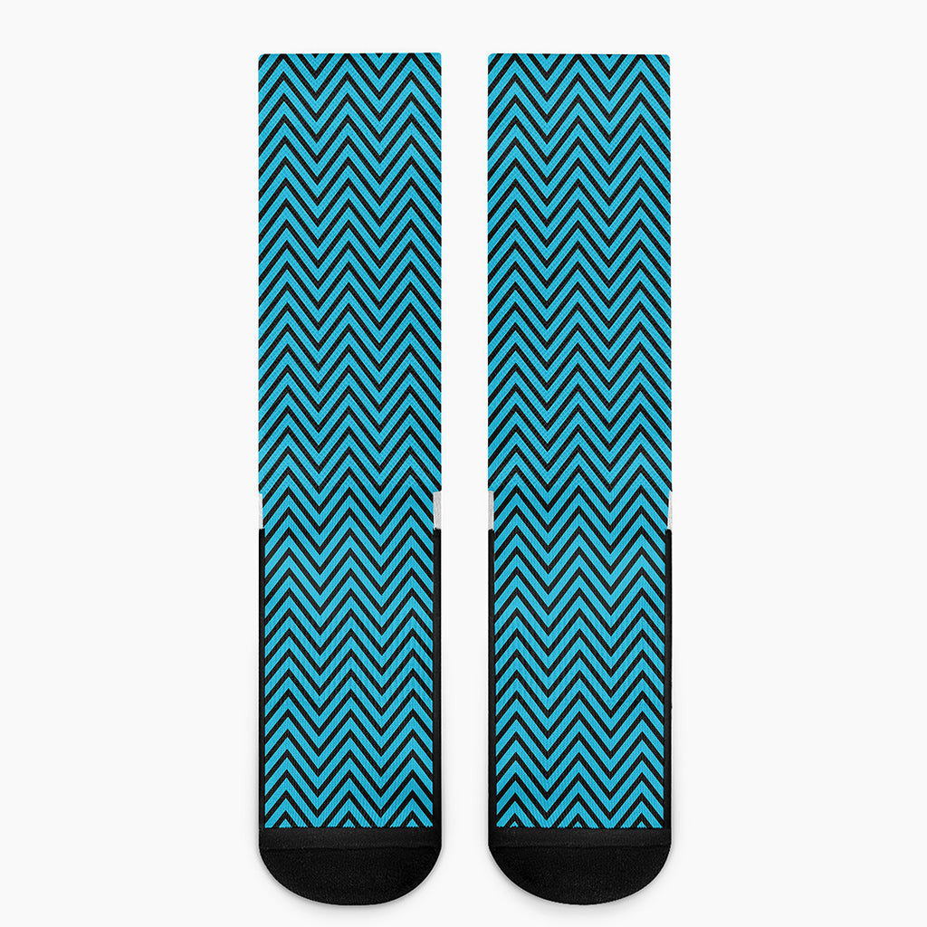 Black And Blue Chevron Pattern Print Crew Socks