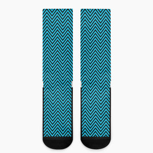 Black And Blue Chevron Pattern Print Crew Socks